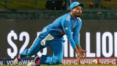 India's Shreyas Iyer attempts to take a catch during the Asia Cup cricket match between India and Nepal (AP) India's Shreyas Iyer attempts to take a catch during the Asia Cup cricket match between India and Nepal (AP)