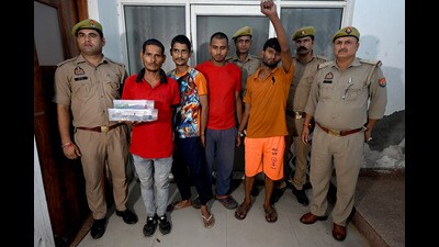 The four suspects in custody. (Sunil Ghosh/HT Photo) The four suspects in custody. (Sunil Ghosh/HT Photo)