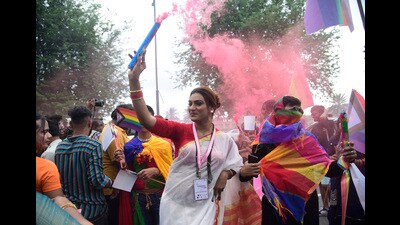 The trans pride walk started from Ambedkar Park and ended at 1090 Crossing in Lucknow on Sunday. Over 1,000 people are said to have taken part in it. (Deepak Gupta/HT)