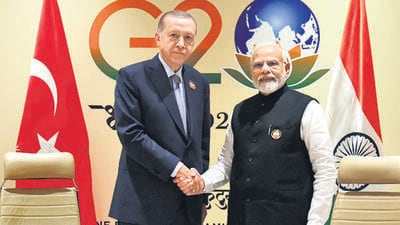 Turkish President Recep Tayyip Erdogan with Prime Minister Narendra Modi. (ANI) Turkish President Recep Tayyip Erdogan with Prime Minister Narendra Modi. (ANI)