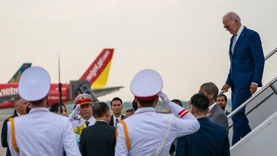 Joe Biden In Vietnam: US president Joe Biden arrives at the Noi Bai International Airport, Hanoi, Vietnam. (AP) Joe Biden In Vietnam: US president Joe Biden arrives at the Noi Bai International Airport, Hanoi, Vietnam. (AP)