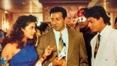 Sunny Deol, Juhi Chawla and Shah Rukh Khan in a still from Darr. Sunny Deol, Juhi Chawla and Shah Rukh Khan in a still from Darr.