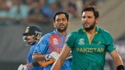 MS Dhoni during a 2016 match against Pakistan. Shahid Afridi in the foreground (PTI) MS Dhoni during a 2016 match against Pakistan. Shahid Afridi in the foreground (PTI)