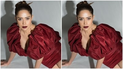 Nushrratt looked like a smokeshow in a short red dress with a dramatic plunging neckline, featuring puffy shoulders and sleeves. The dress further cascaded to a bodycon pattern below the waist. (Instagram/@nushrrattbharuccha) Nushrratt looked like a smokeshow in a short red dress with a dramatic plunging neckline, featuring puffy shoulders and sleeves. The dress further cascaded to a bodycon pattern below the waist. (Instagram/@nushrrattbharuccha)