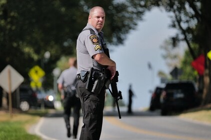 KENNETT SQUARE, PENNSYLVANIA - SEPTEMBER 08: Police stand guard on the perimeter of a search zone for an escaped prisoner on September 08, 2023 in Kennett Square, Pennsylvania. Law officers, tactical teams, cops on horseback, tracking dogs, and aircraft are all searching for Danelo Souza Cavalcante, a 34-year-old from Brazil, who escaped from the Chester County Prison on Aug. 31. Spencer Platt/Getty Images/AFP (Photo by SPENCER PLATT / GETTY IMAGES NORTH AMERICA / Getty Images via AFP) (Getty Images via AFP) KENNETT SQUARE, PENNSYLVANIA - SEPTEMBER 08: Police stand guard on the perimeter of a search zone for an escaped prisoner on September 08, 2023 in Kennett Square, Pennsylvania. Law officers, tactical teams, cops on horseback, tracking dogs, and aircraft are all searching for Danelo Souza Cavalcante, a 34-year-old from Brazil, who escaped from the Chester County Prison on Aug. 31. Spencer Platt/Getty Images/AFP (Photo by SPENCER PLATT / GETTY IMAGES NORTH AMERICA / Getty Images via AFP) (Getty Images via AFP)