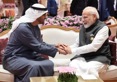 Prime Minister Narendra Modi with UAE's President Sheikh Mohamed bin Zayed Al Nahyan during a bilateral meeting, on the sidelines of the G20 Summit 2023 in New Delhi on Saturday, (PTI) Prime Minister Narendra Modi with UAE's President Sheikh Mohamed bin Zayed Al Nahyan during a bilateral meeting, on the sidelines of the G20 Summit 2023 in New Delhi on Saturday, (PTI)