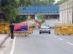 Delhi Police put up barricades at Ring Road near Bhairon Marg ahead of G-20 India Summit, in New Delhi. (Photo by Sanjeev Verma/ Hindustan Times)