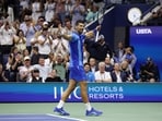 Novak Djokovic of celebrates after a point against Daniil Medvedev during their Men's Singles Final match on Day Fourteen of the 2023 US Open. Novak Djokovic of celebrates after a point against Daniil Medvedev during their Men's Singles Final match on Day Fourteen of the 2023 US Open.