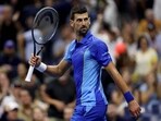 Novak Djokovic celebrates after winning the second set against Daniil Medvedev during their Men's Singles Final match on Day Fourteen of the 2023 US Open. Novak Djokovic celebrates after winning the second set against Daniil Medvedev during their Men's Singles Final match on Day Fourteen of the 2023 US Open.