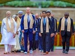 Prime Minister Narendra Modi with US President Joe Biden, United Kingdom's Prime Minister Rishi Sunak and other leaders at Mahatma Gandhi's memorial Rajghat on the final day of the G20 Summit. Prime Minister Narendra Modi with US President Joe Biden, United Kingdom's Prime Minister Rishi Sunak and other leaders at Mahatma Gandhi's memorial Rajghat on the final day of the G20 Summit.