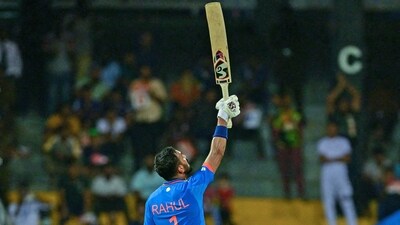 India's KL Rahul celebrates his century during the Super Fours match against Pakistan in the Asia Cup 2023 (ICC Twitter) India's KL Rahul celebrates his century during the Super Fours match against Pakistan in the Asia Cup 2023 (ICC Twitter)