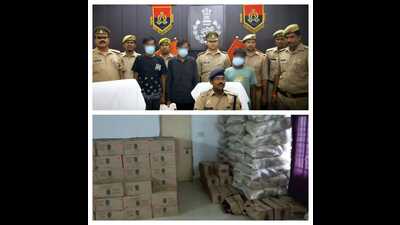 Accused in police custody; and the cartons seized in Amethi. (Sourced photo)