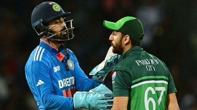 KL Rahul checks the face of Agha Salman after being hit by a ball during the Asia Cup 2023 Super Four match between India and Pakistan (AFP) KL Rahul checks the face of Agha Salman after being hit by a ball during the Asia Cup 2023 Super Four match between India and Pakistan (AFP)