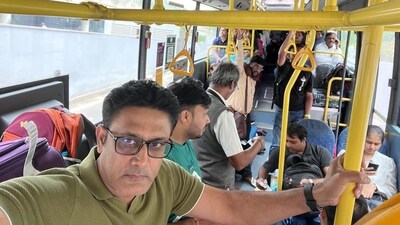 Former Indian captain Anil Kumble spotted at Bengaluru's BMTC bus on strike day Former Indian captain Anil Kumble spotted at Bengaluru's BMTC bus on strike day