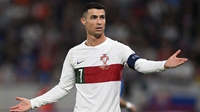 Cristiano Ronaldo reacts during the UEFA EURO 2024 qualifying football match between Slovakia and Portugal (AFP) Cristiano Ronaldo reacts during the UEFA EURO 2024 qualifying football match between Slovakia and Portugal (AFP)