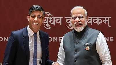 Prime Minister Narendra Modi with United Kingdom Prime Minister Rishi Sunak during a bilateral meeting, on the sidelines of the G20 Summit. (PTI) Prime Minister Narendra Modi with United Kingdom Prime Minister Rishi Sunak during a bilateral meeting, on the sidelines of the G20 Summit. (PTI)