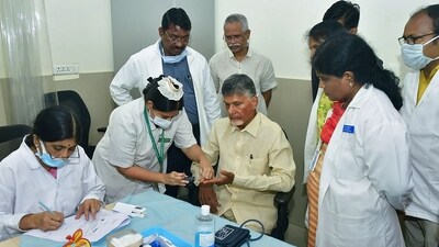 Telugu Desam Party (TDP) chief N Chandrababu Naidu undergoes a medical test (PTI) Telugu Desam Party (TDP) chief N Chandrababu Naidu undergoes a medical test (PTI)