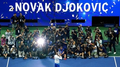 Serbia's Novak Djokovic kisses the trophy after defeating Russia's Daniil Medvedev during the US Open tennis tournament men's singles final match (AFP) Serbia's Novak Djokovic kisses the trophy after defeating Russia's Daniil Medvedev during the US Open tennis tournament men's singles final match (AFP)