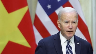 U.S. President Joe Biden speaks during a luncheon with Vietnam's President Vo Van Thuong in Hanoi, Vietnam. (REUTERS)