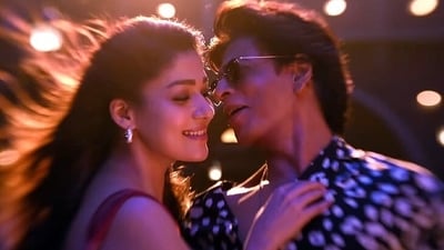 Nayanthara and Shah Rukh Khan in a still from Jawan song Chaleya. Nayanthara and Shah Rukh Khan in a still from Jawan song Chaleya.