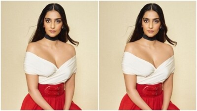 Styled by sister Rhea Kapoor, Sonam wore her tresses open in wavy curls with a middle part. (Instagram/@sonamkapoor) Styled by sister Rhea Kapoor, Sonam wore her tresses open in wavy curls with a middle part. (Instagram/@sonamkapoor)