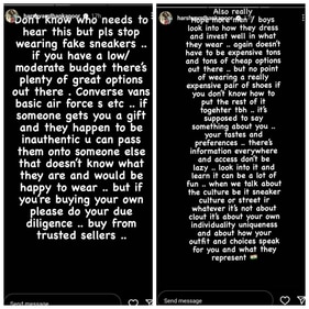 Harsh Varrdhan Kapoor's Instagram Stories about 'fake sneakers.' Harsh Varrdhan Kapoor's Instagram Stories about 'fake sneakers.'