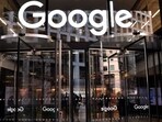 A logo is pictured above the entrance to the offices of Google in London. A logo is pictured above the entrance to the offices of Google in London.