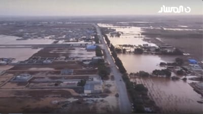 An aerial view of flooding in Marj, Libya, The United Nations in Libya said it was following the storm closely and would “provide urgent relief assistance in support of response efforts at local and national levels”, according to a Reuters report. (Libya Almasar TV / AP) An aerial view of flooding in Marj, Libya, The United Nations in Libya said it was following the storm closely and would “provide urgent relief assistance in support of response efforts at local and national levels”, according to a Reuters report. (Libya Almasar TV / AP)