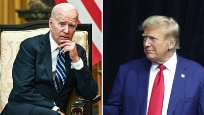 Donald Trump has now taken to Truth Social to blast Joe for his decision (Nhac Nguyen/Pool Photo via AP, SCOTT OLSON / GETTY IMAGES NORTH AMERICA / Getty Images via AFP) Donald Trump has now taken to Truth Social to blast Joe for his decision (Nhac Nguyen/Pool Photo via AP, SCOTT OLSON / GETTY IMAGES NORTH AMERICA / Getty Images via AFP)