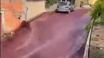 Soon the incident went viral and the videos posted on social media showed the red liquid running down a steep hill in the little town of So Lorenco de Bairro on Sunday, which has a population of about 2,000 people. (Twitter)