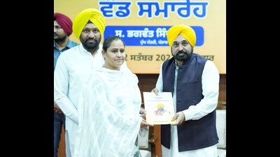 Chief minister Bhagwant Mann on Tuesday handing over recruitment letter in Chandigarh on Tuesday.