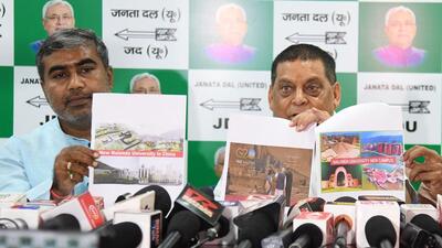 JD-U spokesperson Neeraj Kumar addresses a press conference in Patna on Tuesday. (Santosh Kumar/HT) JD-U spokesperson Neeraj Kumar addresses a press conference in Patna on Tuesday. (Santosh Kumar/HT)
