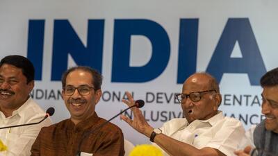 Mumbai, India - August 30, 2023: NCP supremo Sharad Pawar, Shiv Sena (UBT) chief Uddhav Thackeray and Maharashtra Congress President Nana Patole at a press conference, in Mumbai, India, on Wednesday, August 30, 2023. (Photo by Satish Bate/ Hindustan Times) (Hindustan Times)
