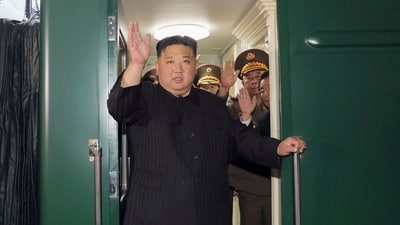 Kim Jong Un In Russia: North Korea leader Kim Jong Un waves from a train in Pyongyang, North Korea as he leaves for Russia. (AP) Kim Jong Un In Russia: North Korea leader Kim Jong Un waves from a train in Pyongyang, North Korea as he leaves for Russia. (AP)
