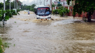 As continuous rains battered the city, traffic was also disrupted. (PTI) As continuous rains battered the city, traffic was also disrupted. (PTI)