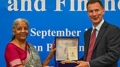 Union finance minister Nirmala Sitharaman with Jeremy Hunt, chancellor of the exchequer of UK, during the India-UK Economic and Financial Dialogue at Vigyan Bhawan in New Delhi on Sept 11 (PTI) Union finance minister Nirmala Sitharaman with Jeremy Hunt, chancellor of the exchequer of UK, during the India-UK Economic and Financial Dialogue at Vigyan Bhawan in New Delhi on Sept 11 (PTI)