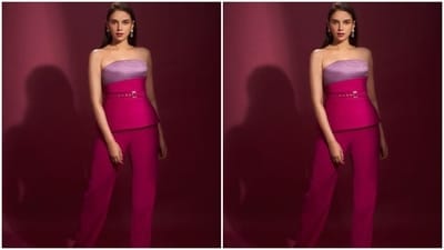 Aditi looked stunning in an off-shoulder hot pink top featuring a pattern in violet at the torso and a pink belt. She teamed it with a pair of hot pink trousers. (Instagram/@aditiraohydari) Aditi looked stunning in an off-shoulder hot pink top featuring a pattern in violet at the torso and a pink belt. She teamed it with a pair of hot pink trousers. (Instagram/@aditiraohydari)