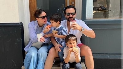 Kareena Kapoor and Saif Ali Khan with sons Taimur and Jehangir.