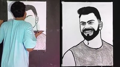 Artist creating Virat Kohli’s portrait using his tongue. (X/@mufaddal_vohra) Artist creating Virat Kohli’s portrait using his tongue. (X/@mufaddal_vohra)