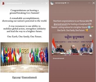 Deepika Padukone and Ranveer Singh took to Instagram Stories to hail PM Modi.