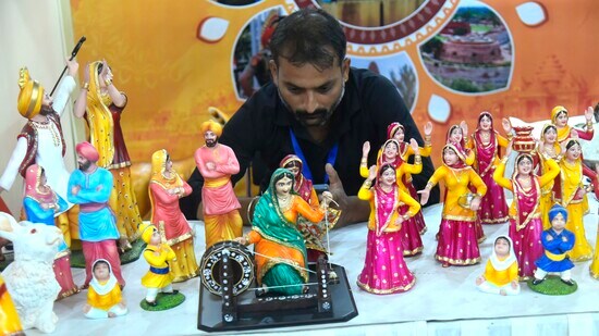 A stall at the Punjab Tourism Summit at Amity University in Mohali on Tuesday. (Keshav Singh/HT)