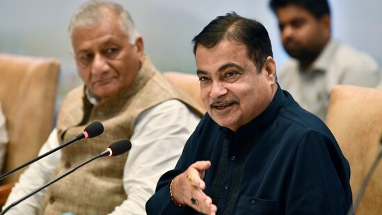Union Minister of Road Transport and Highways Nitin Gadkari and VK Singh. (ANI)