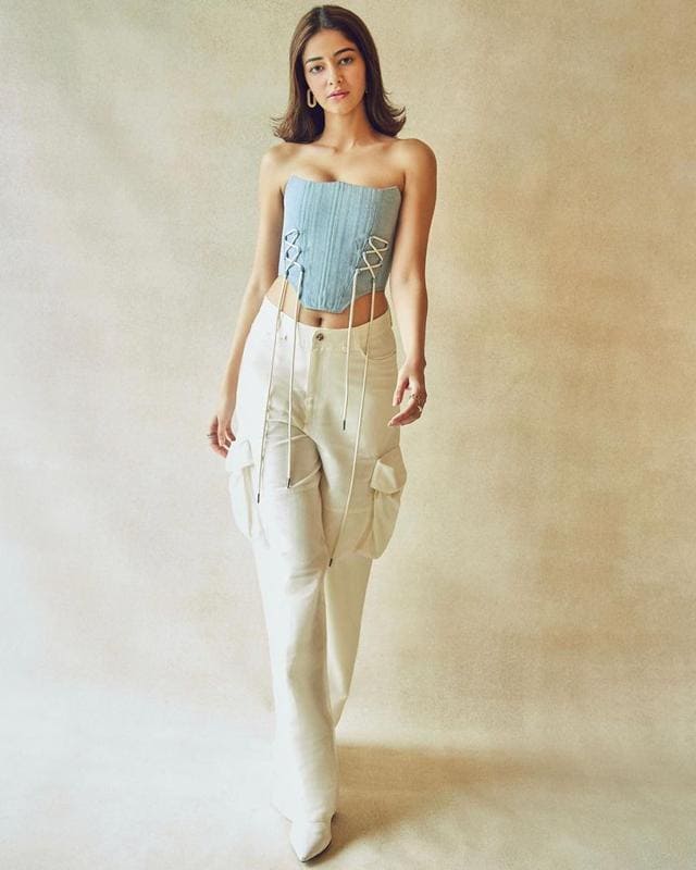 Ananya Panday in a blue corset and white cargo pants (Photo: Instagram) Ananya Panday in a blue corset and white cargo pants (Photo: Instagram)