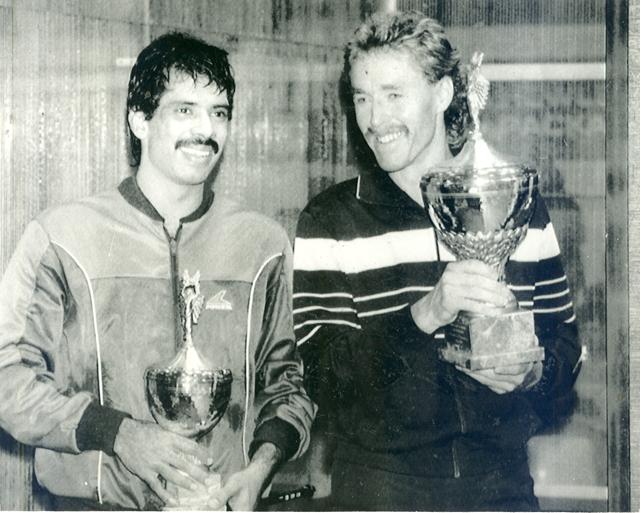 Squash champions Jahangir Khan of Pakistan and Ross Norman of New Zealand in a picture dated 9 July 2004. (HT Photo) Squash champions Jahangir Khan of Pakistan and Ross Norman of New Zealand in a picture dated 9 July 2004. (HT Photo)