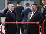 Russian president Vladimir Putin and North Korea's leader Kim Jong Un examine a launch pad during their meeting at the Vostochny cosmodrome.