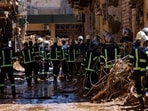 Members of the rescue team from the Egyptian army inspect the damaged areas, following a powerful storm and heavy rainfall hitting the country, in Derna.