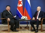 Russia's President Vladimir Putin and North Korea's leader Kim Jong Un attend a meeting at the Vostochny Сosmodrome