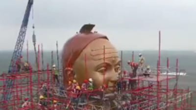 108-foot-high ‘Statue of Oneness’ of Acharya Shankar in Madhya Pradesh’s Omkareshwar (Twitter Photo) 108-foot-high ‘Statue of Oneness’ of Acharya Shankar in Madhya Pradesh’s Omkareshwar (Twitter Photo)