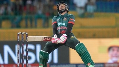 Mushfiqur Rahim reacts after missing a shot during the Asia Cup (AP)