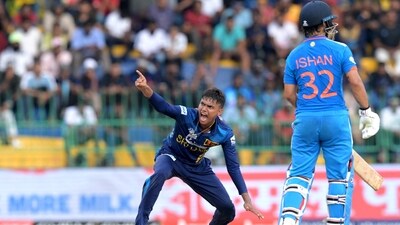 Dunith Wellalage appeals for LBW during the Asia Cup 2023 Super Four match between India and Sri Lanka (AFP) Dunith Wellalage appeals for LBW during the Asia Cup 2023 Super Four match between India and Sri Lanka (AFP)